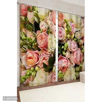 VJ 3D Rose Flowers Digital Printed Polyester Fabric Curtains for Bed Room, Living Room Kids Room Color Pink Window/Door/Long Door (D.N.369) (1, 4 x 9 Feet (Size: 48 x 108 Inch) Long Door)