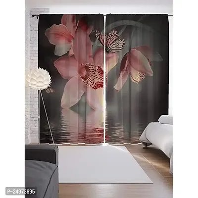 VJ 3D Pink Flowers Digital Printed Polyester Fabric Curtains for Bed Room, Living Room Kids Room Color Black Window/Door/Long Door (D.N.285)