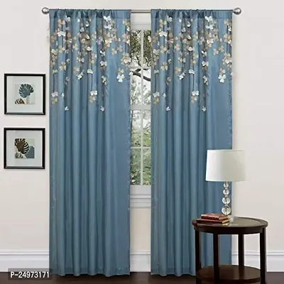 VJ 3D Flower Digital Printed Polyester Fabric Curtains for Bed Room, Living Room Kids Room Color Blue Window/Door/Long Door (D.N.65)