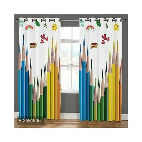 VJ 3D Colour Pencil Digital Printed Polyester Fabric Curtains for Bed Room, Living Room Kids Room Color White Window/Door/Long Door (D.N.221)