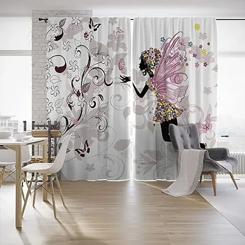 VJ 3D Girl Digital Printed Polyester Fabric Curtains for Bed Room, Living Room Kids Room Color White Window/Door/Long Door (D.N.444)