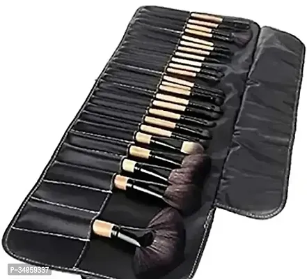 Soft Bristle Makeup Brush Set With Pu Leather Case - Black, 24 Pieces