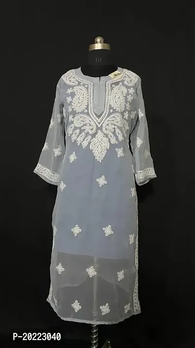 A-Line Grey  Georgette Kurta For Women