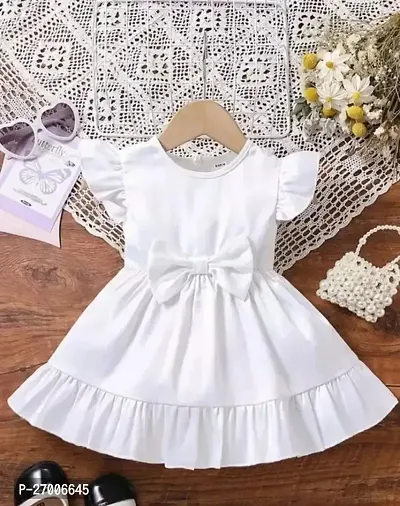 Stylish White Cotton Blend Solid Frocks For Girls-thumb0
