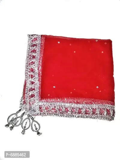 Net Dupatta With Silver Lace Work-thumb0