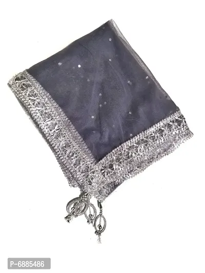 Net Dupatta With Silver Lace Work