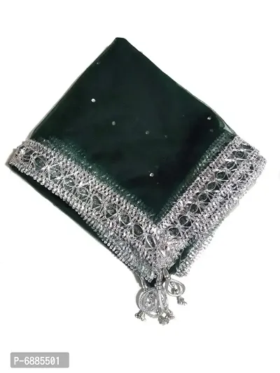 Net Dupatta With Silver Lace Work-thumb0