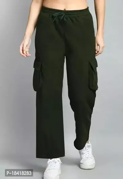 Elegant Green Lycra Solid Trousers For Women