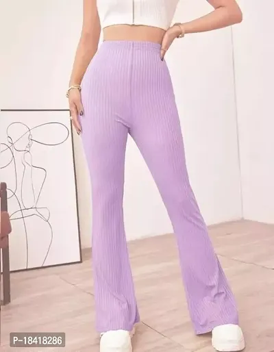 Elegant Purple Lycra Solid Trousers For Women