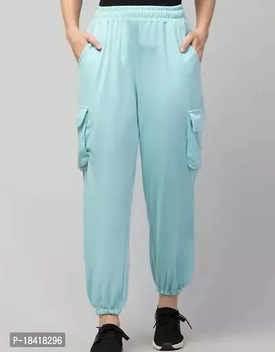 Elegant Blue Lycra Solid Trousers For Women