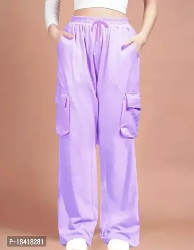 Elegant Purple Lycra Solid Trousers For Women