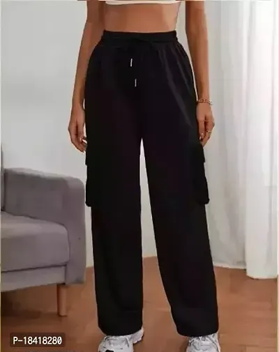 Elegant Black Lycra Solid Trousers For Women-thumb0