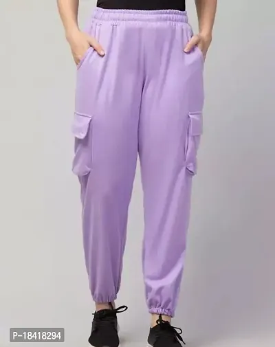 Elegant Purple Lycra Solid Trousers For Women-thumb0