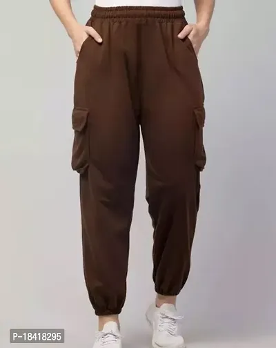 Elegant Brown Lycra Solid Trousers For Women