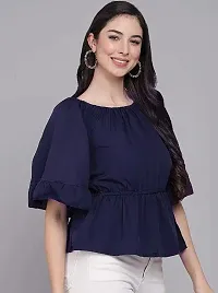 PINKHUB Women  Girl Ruffled Wing Sleeves Off Shoulder Crop Top (Small, Blue)-thumb2