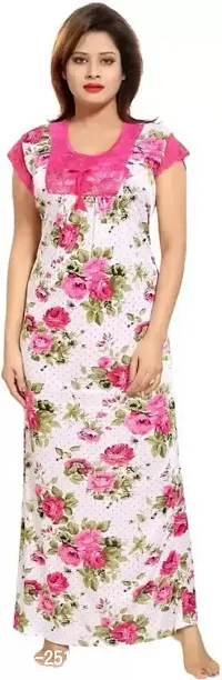 PINKHUB Women's Satin Flower Print Maxi Nightgown (Large, Pink)-thumb0