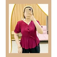 PINKHUB Women's Plus Size Short Sleeve Deep V Neck Self Belted Casual Peplum Wrap Blouse Top-thumb1