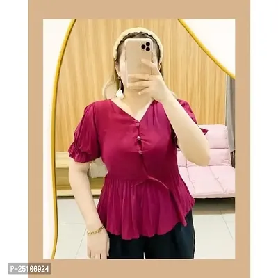 PINKHUB Women's Plus Size Short Sleeve Deep V Neck Self Belted Casual Peplum Wrap Blouse Top-thumb2