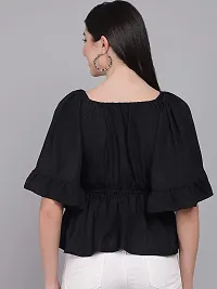 PINKHUB Women  Girl Ruffled Wing Sleeves Off Shoulder Crop Top (Large, Black)-thumb1