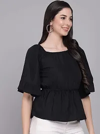 PINKHUB Women  Girl Ruffled Wing Sleeves Off Shoulder Crop Top (Large, Black)-thumb2