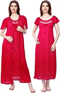 pink hub Women Nighty Set (Red) Free Size-thumb2