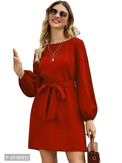 PINKHUB Women's Belted Bishop Sleeve Mini Dress-thumb0