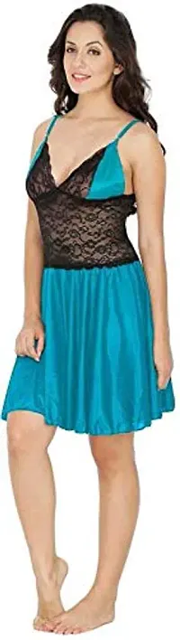 PINKHUB Women Babydoll Night Dress Size Small Light Blue Black-thumb1