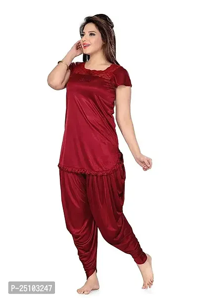 pink hub Top  Patiala Pyjama Night Suit for Women Colour-Maroon-thumb3