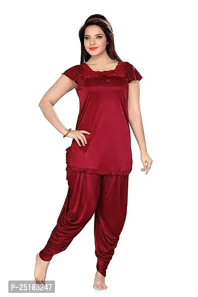 pink hub Top  Patiala Pyjama Night Suit for Women Colour-Maroon-thumb0