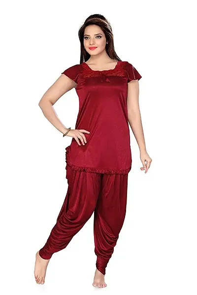 hub Top Patiala Pyjama Night Suit for Women Colour-Maroon