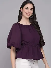 PINKHUB Women  Girl Ruffled Wing Sleeves Off Shoulder Crop Top-thumb2