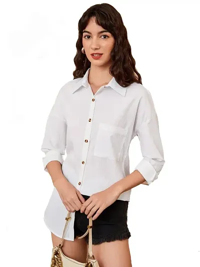 PINKHUB Womens Button Down Shirts Casual Long Sleeve V Neck Collared Blouses Tops with Pocket