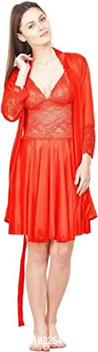 pink hub Women Babydoll Nighty with Robe (Colour-RED)-thumb0