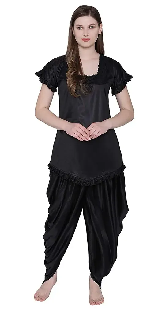 PINKHUB Top & Patiala Pyjama Night Suit for Women Free Size (Color-Black)