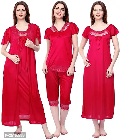 pink hub Women Nighty Set (Red) Free Size-thumb0