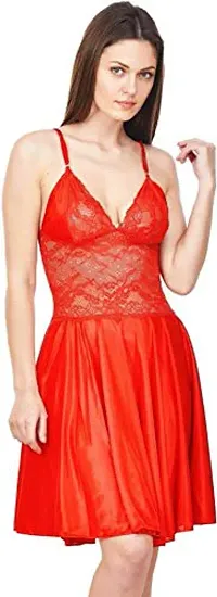 pink hub Women Babydoll Nighty with Robe (Colour-RED)-thumb3