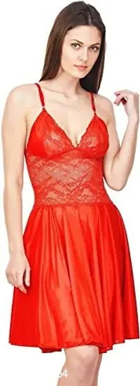 pink hub Women Babydoll Nighty with Robe (Colour-RED)-thumb4