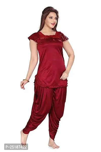 PINKHUB Top  Patiala Pyjama Night Suit for Women (Color-Maroon)-thumb3