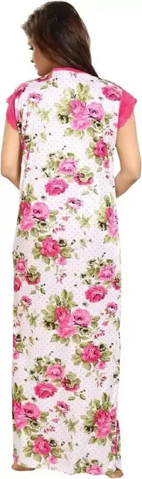 PINKHUB Women's Satin Flower Print Maxi Nightgown (Large, Pink)-thumb1