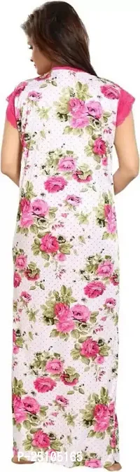 PINKHUB Women's Satin Flower Print Maxi Nightgown (Large, Pink)-thumb2