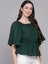 PINKHUB Women  Girl Ruffled Wing Sleeves Off Shoulder Crop Top (Medium, Green)-thumb2