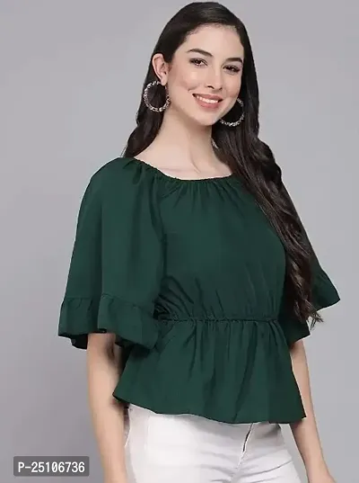 PINKHUB Women  Girl Ruffled Wing Sleeves Off Shoulder Crop Top (Medium, Green)-thumb3