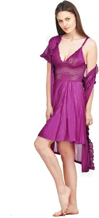 PINK HUB Women Babydoll Nighty with Robe  Panty (Colour-Wine)-thumb4