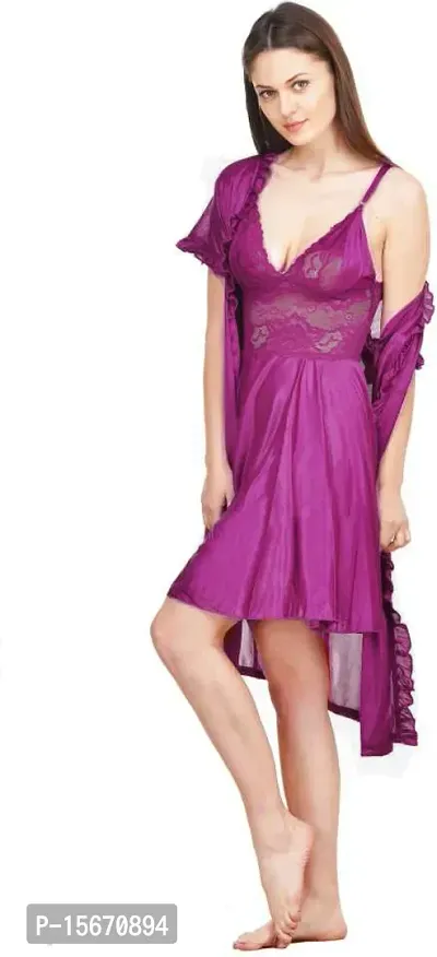 PINK HUB Women Babydoll Nighty with Robe  Panty (Colour-Wine)-thumb5