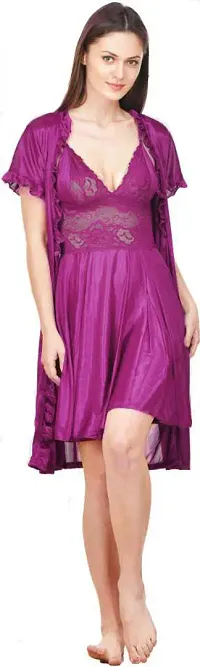 PINK HUB Women Babydoll Nighty with Robe  Panty (Colour-Wine)-thumb1