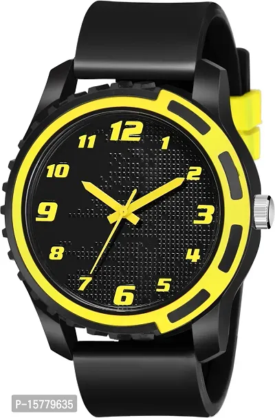 Stylish Yellow Leather Analog Watches For Men-thumb0