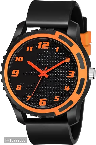 Stylish Orange Leather Analog Watches For Men-thumb0