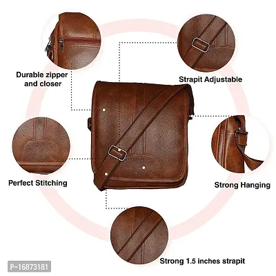 STRAPIT Synthetic Leather Stylish Messenger one Side Shoulder Bag and Sling Cross Body Travel Office Business Bag for Men and Women (Tan)-thumb3