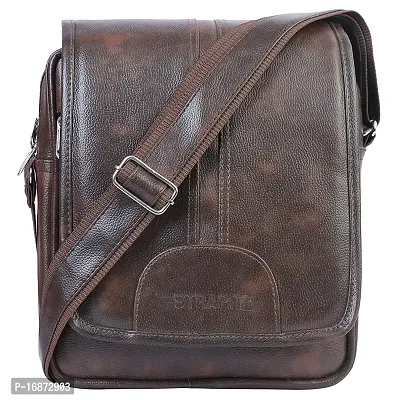 STRAPIT Synthetic Leather Stylish Messenger one Side Shoulder Bag and Sling Cross Body Travel Office Business Bag for Men and Women (Brown)-thumb0