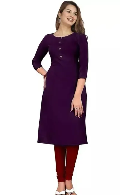 Stylish Crepe Solid Straight Kurta For Women